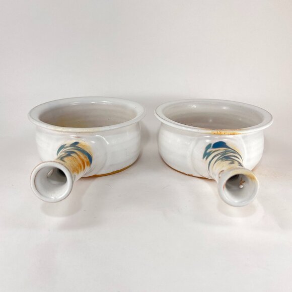 Brenner Tolliver Pottery Handcrafted White Stoneware Soup Bowl Hollow Handle - Picture 3 of 15